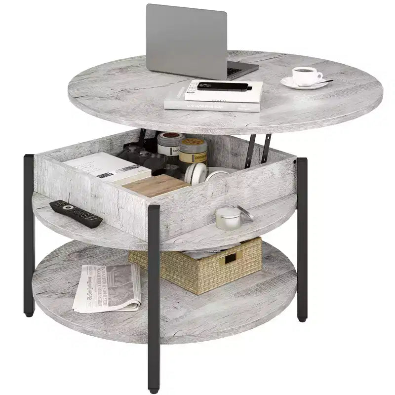 Lift Top Coffee Table with Hidden Compartment and Storage Shelves