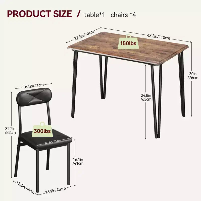 Ensemble de salle à manger 5 pièces pour 4 personnes, Table et chaises de cuisine pour 4 personnes, Ensemble de table de salle à manger moderne, Ensemble de table de dîner pour 4 personnes