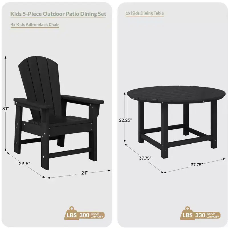 Ensemble table et chaises de salle à manger rondes 5 pièces pour enfant WestinTrends Malibu en PEHD pour l'extérieur