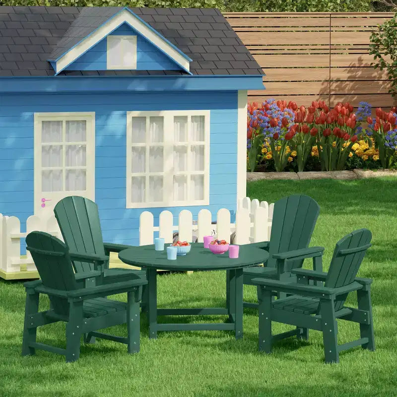 Ensemble table et chaises de salle à manger rondes 5 pièces pour enfant WestinTrends Malibu en PEHD pour l'extérieur