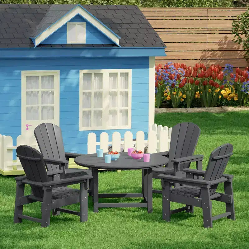 Ensemble table et chaises de salle à manger rondes 5 pièces pour enfant WestinTrends Malibu en PEHD pour l'extérieur