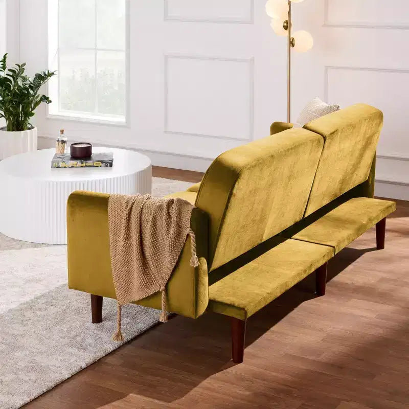 Futon convertible incurvé Best Choice Products, lit de repos à dossier divisé en velours