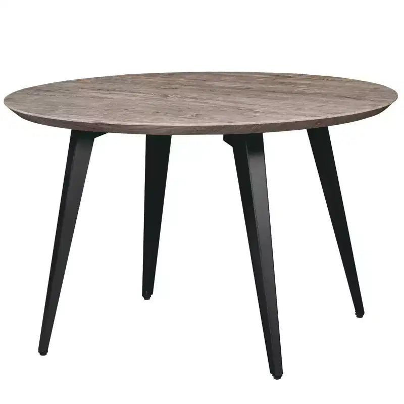 47-inch Round Wood Dining Table, 4 Person, Modern Black Metal Tapered Legs