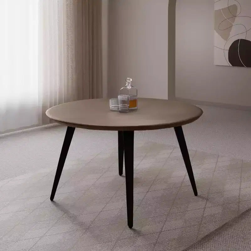 47-inch Round Wood Dining Table, 4 Person, Modern Black Metal Tapered Legs