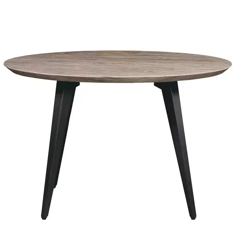 47-inch Round Wood Dining Table, 4 Person, Modern Black Metal Tapered Legs