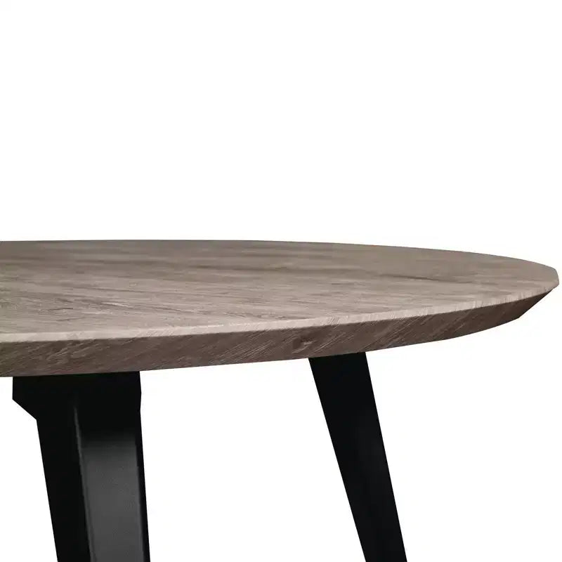 47-inch Round Wood Dining Table, 4 Person, Modern Black Metal Tapered Legs