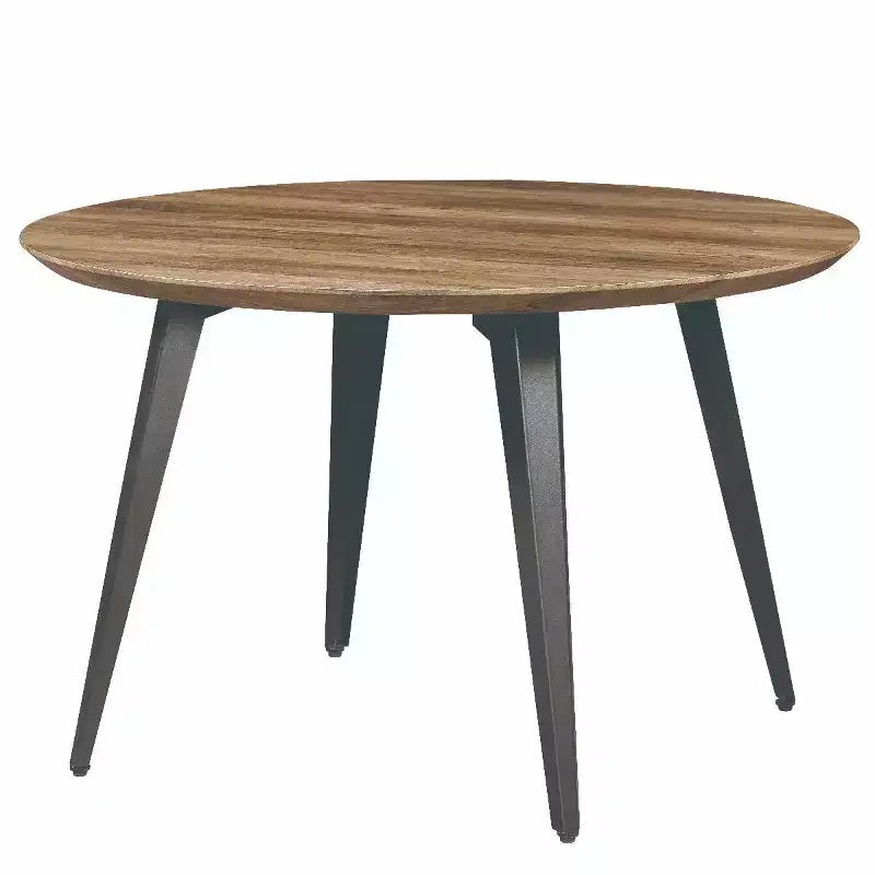 47-inch Round Wood Dining Table, 4 Person, Modern Black Metal Tapered Legs