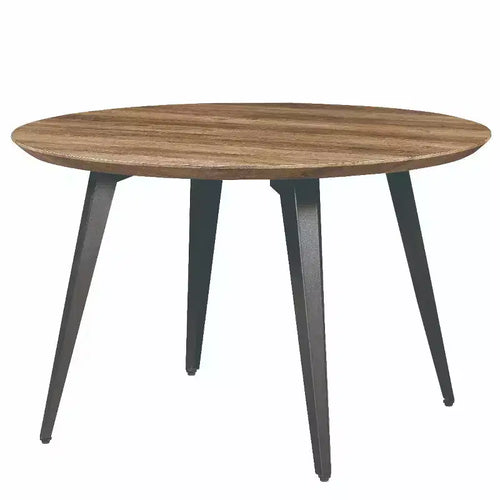 47-inch Round Wood Dining Table, 4 Person, Modern Black Metal Tapered Legs