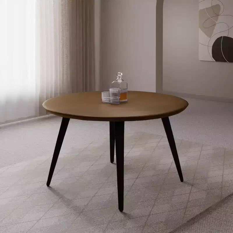 47-inch Round Wood Dining Table, 4 Person, Modern Black Metal Tapered Legs