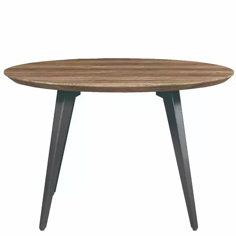47-inch Round Wood Dining Table, 4 Person, Modern Black Metal Tapered Legs