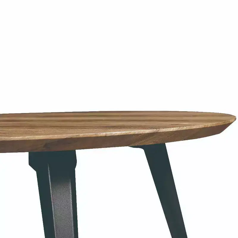 47-inch Round Wood Dining Table, 4 Person, Modern Black Metal Tapered Legs