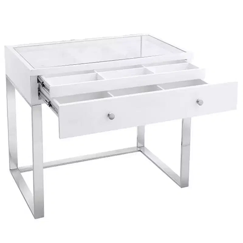 Makeup Vanity Table with Glass Top and Crystal Knobs