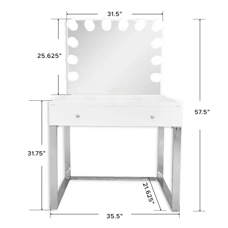 Makeup Vanity Table with Glass Top and Crystal Knobs
