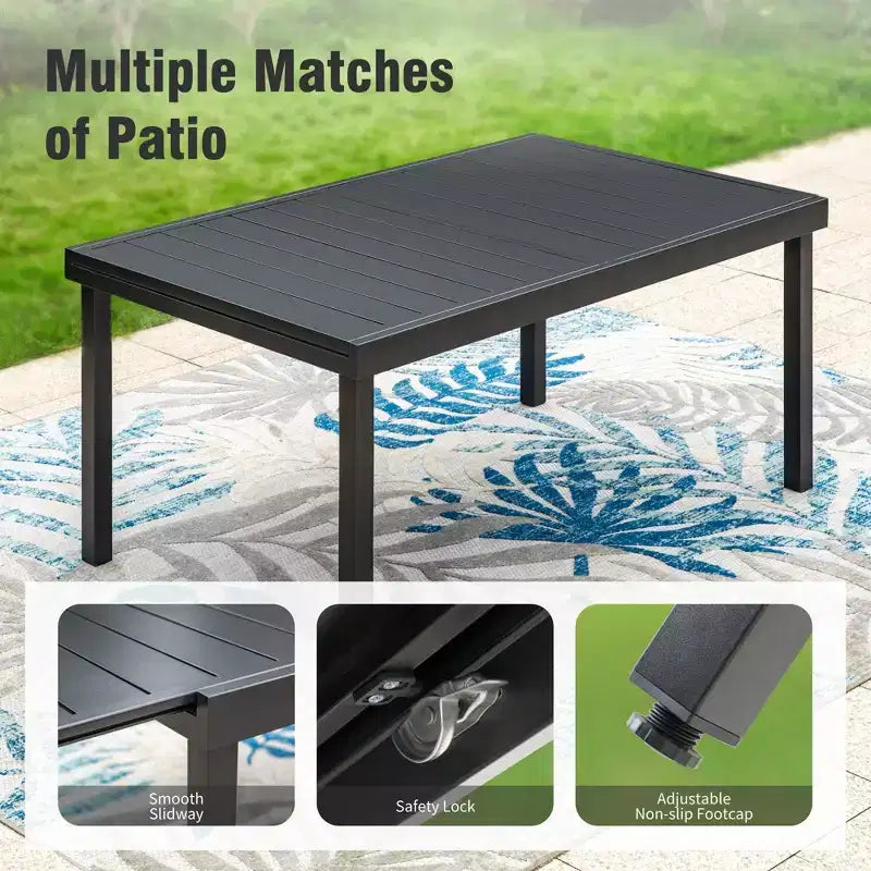 Ensemble de salle à manger d'extérieur Captiva Designs 9 pièces avec table rectangulaire en acier réglable à plateau à lattes et chaises pivotantes en textilène