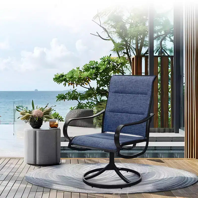 Captiva Designs - Ensemble de salle à manger d'extérieur 5 pièces avec table carrée effet bois, trou pour parasol et chaises pivotantes en textilène