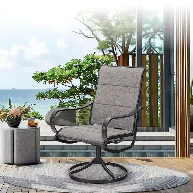 Captiva Designs - Ensemble de salle à manger d'extérieur 5 pièces avec table carrée effet bois, trou pour parasol et chaises pivotantes en textilène