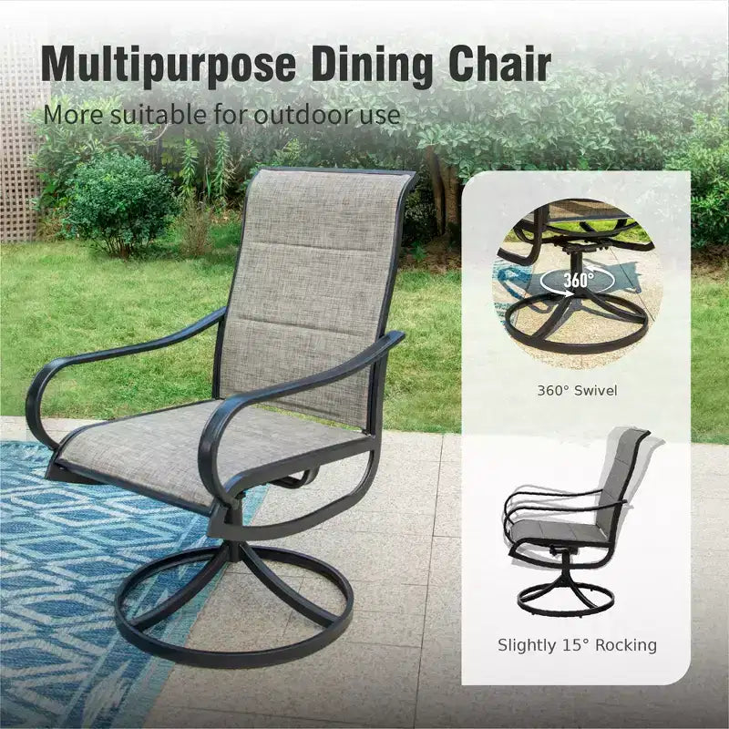 Captiva Designs - Ensemble de salle à manger d'extérieur 5 pièces avec table carrée effet bois, trou pour parasol et chaises pivotantes en textilène