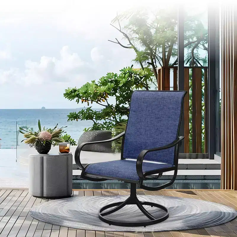 Captiva Designs - Ensemble de salle à manger d'extérieur 5 pièces avec table carrée effet bois, trou pour parasol et chaises pivotantes en textilène