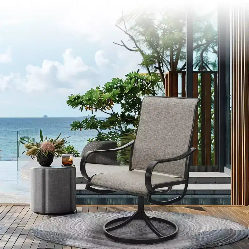 Captiva Designs - Ensemble de salle à manger d'extérieur 5 pièces avec table carrée effet bois, trou pour parasol et chaises pivotantes en textilène