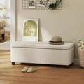 44" Storage Ottoman Bench, Corduroy End of Bed Foot Rest with Lid, Legs, Storage Chest for Living Room, Bedroom, Entryway, Beige