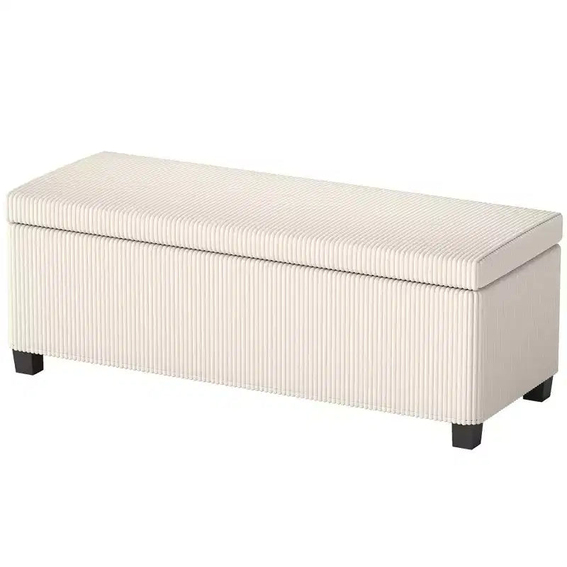 44" Storage Ottoman Bench, Corduroy End of Bed Foot Rest with Lid, Legs, Storage Chest for Living Room, Bedroom, Entryway, Beige