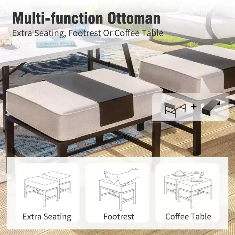 Captiva Designs Ensemble de conversation 6 pièces en métal avec fauteuils et poufs pour jardin, patio, arrière-cour