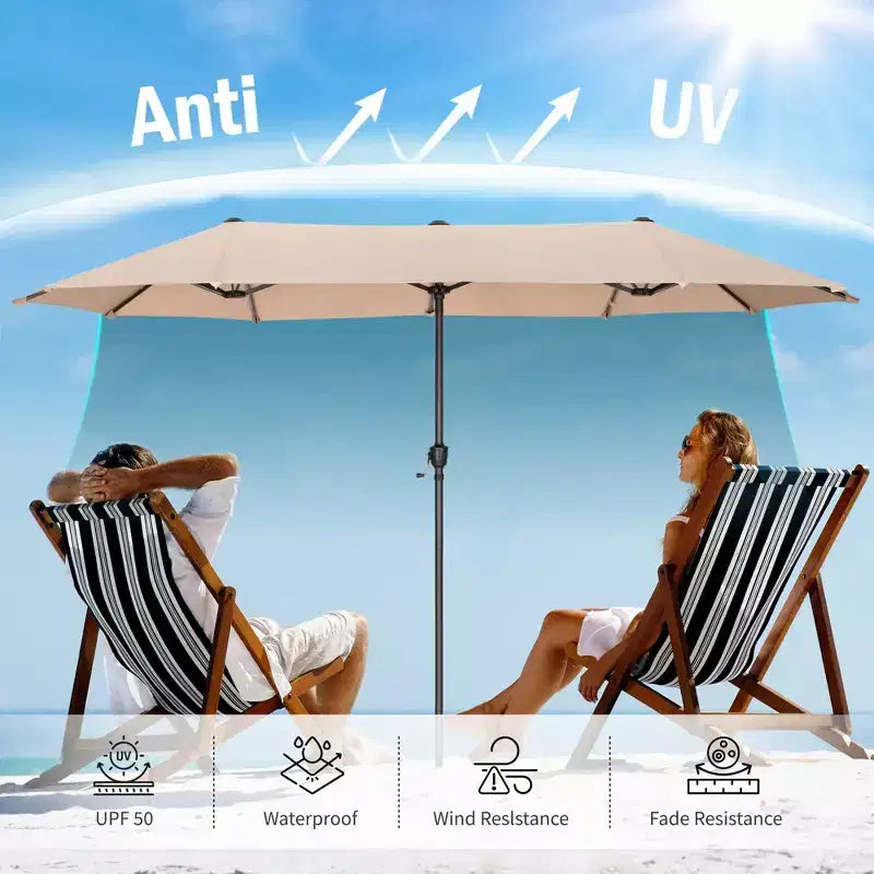 Captiva Designs Ensemble de salle à manger de jardin 8 pièces avec table rectangulaire en acier, chaises en acier noir et parasol beige
