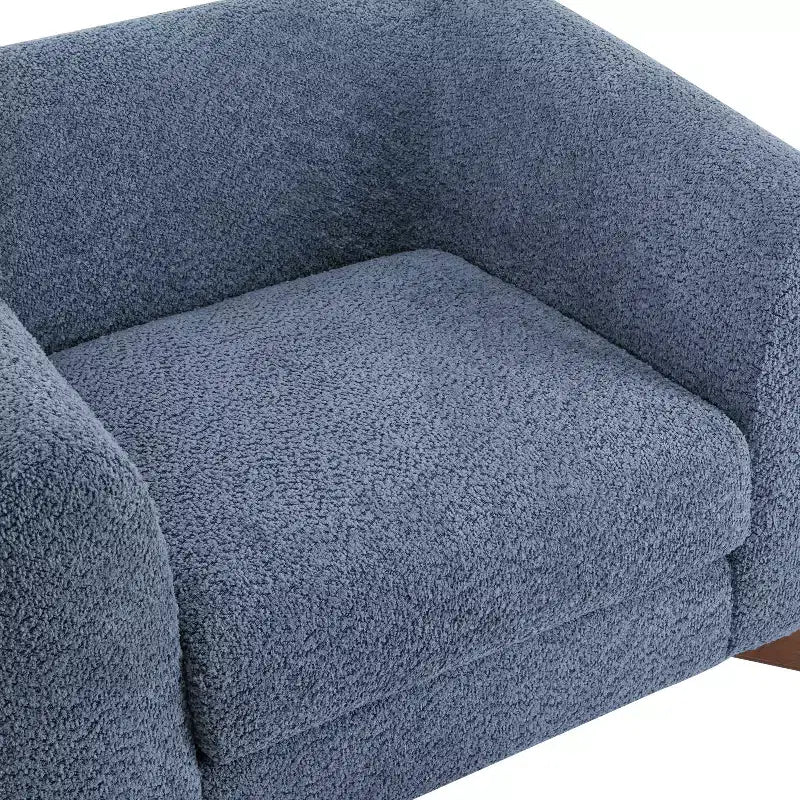 Birch Wood Boucle Upholstered Club Chair