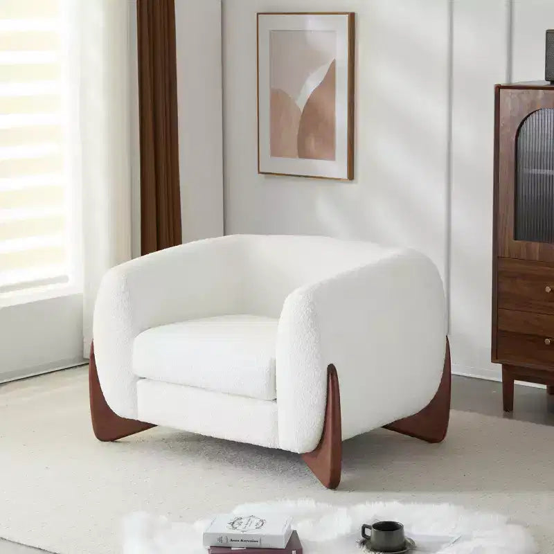 Birch Wood Boucle Upholstered Club Chair