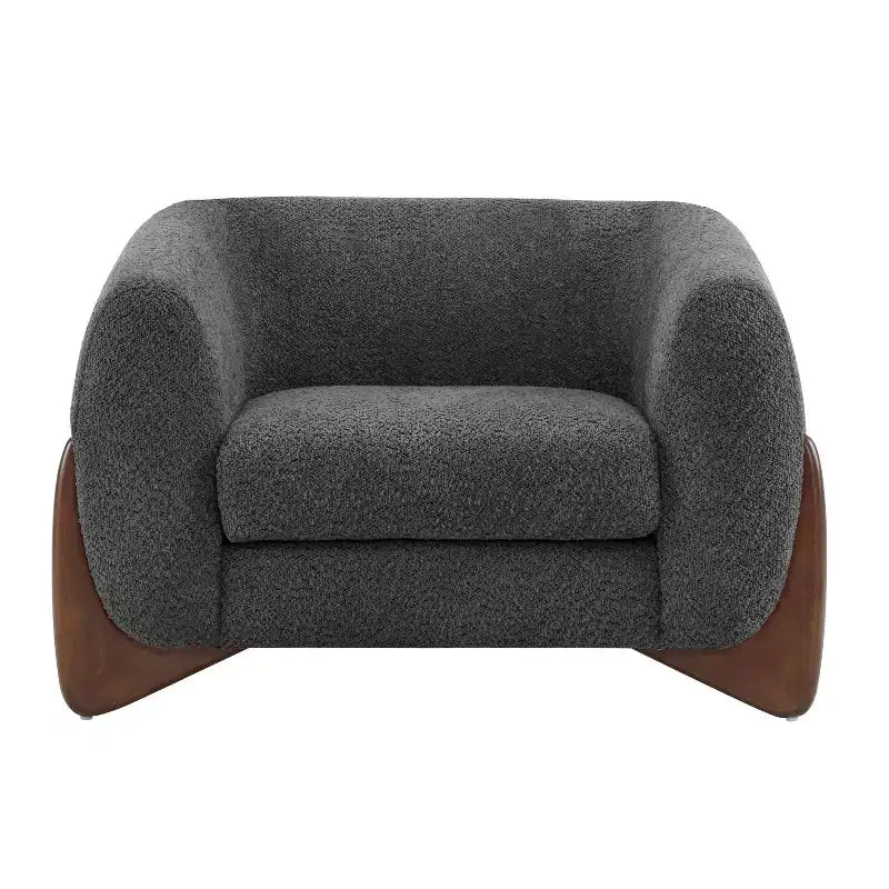 Birch Wood Boucle Upholstered Club Chair