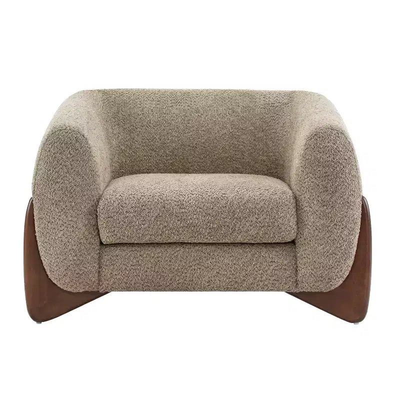Birch Wood Boucle Upholstered Club Chair