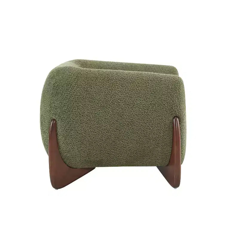 Birch Wood Boucle Upholstered Club Chair