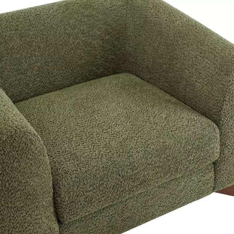Birch Wood Boucle Upholstered Club Chair