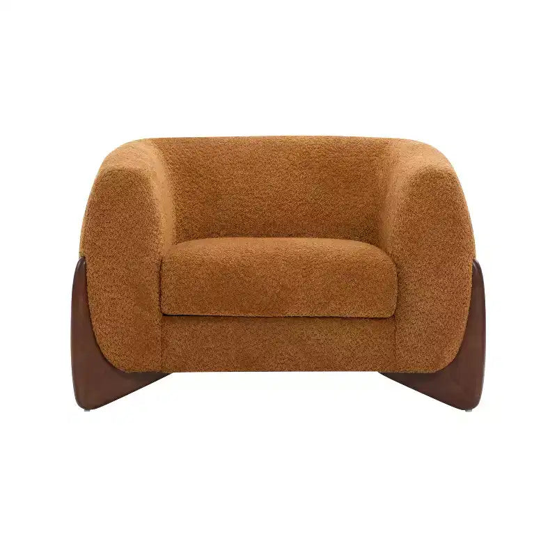 Birch Wood Boucle Upholstered Club Chair
