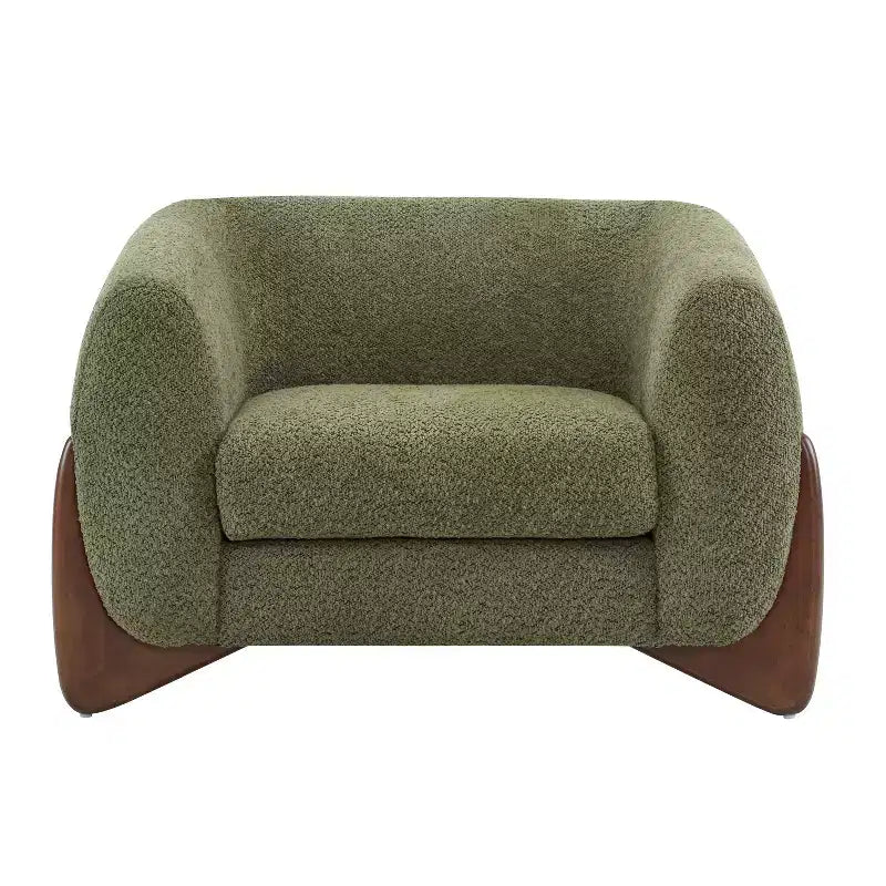 Birch Wood Boucle Upholstered Club Chair