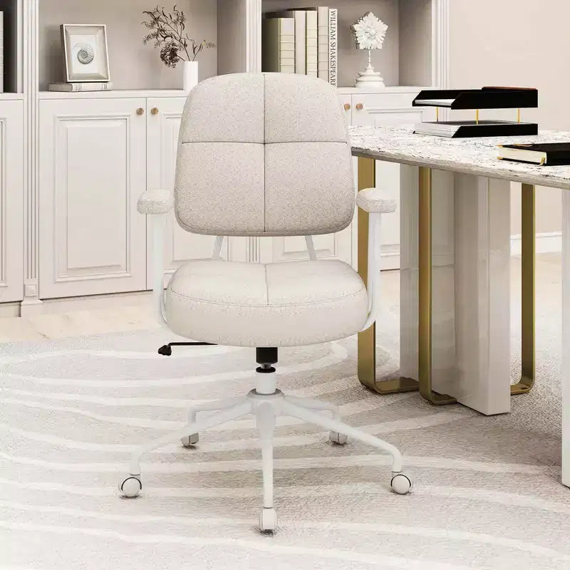 Home Office Chair, Leathaire Upholstered Task Chair with Cushioned Back & Armrests, Brown/Beige