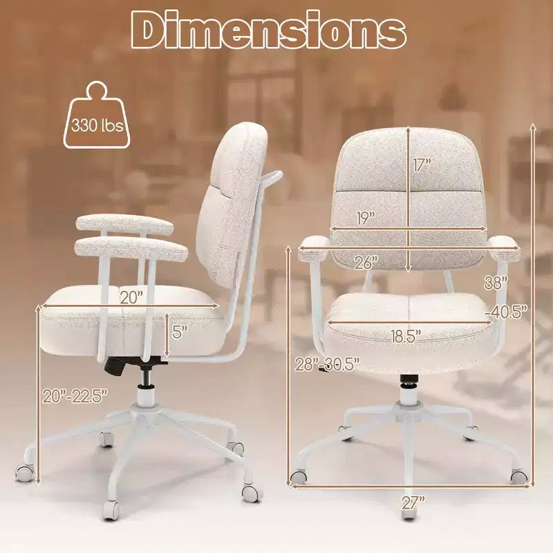 Home Office Chair, Leathaire Upholstered Task Chair with Cushioned Back & Armrests, Brown/Beige