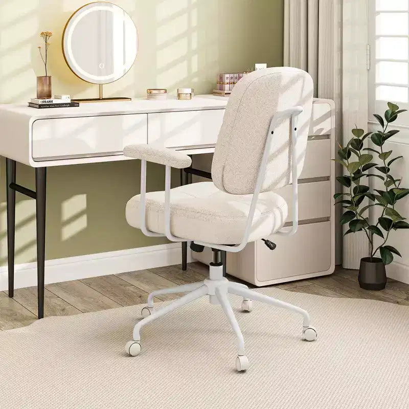 Home Office Chair, Leathaire Upholstered Task Chair with Cushioned Back & Armrests, Brown/Beige