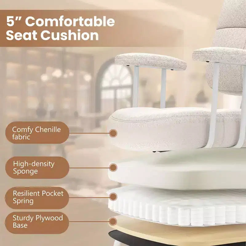 Home Office Chair, Leathaire Upholstered Task Chair with Cushioned Back & Armrests, Brown/Beige