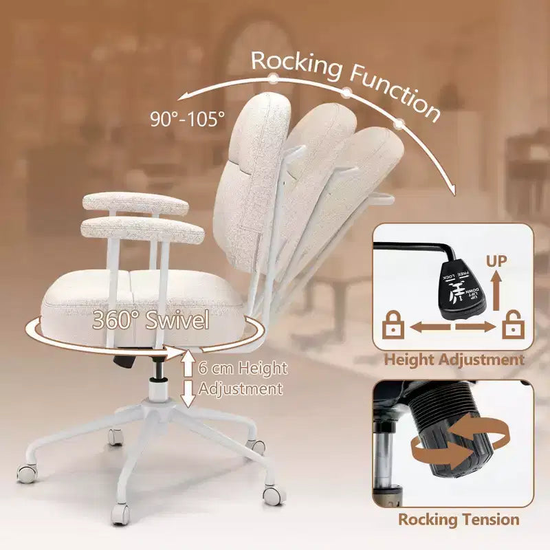 Home Office Chair, Leathaire Upholstered Task Chair with Cushioned Back & Armrests, Brown/Beige