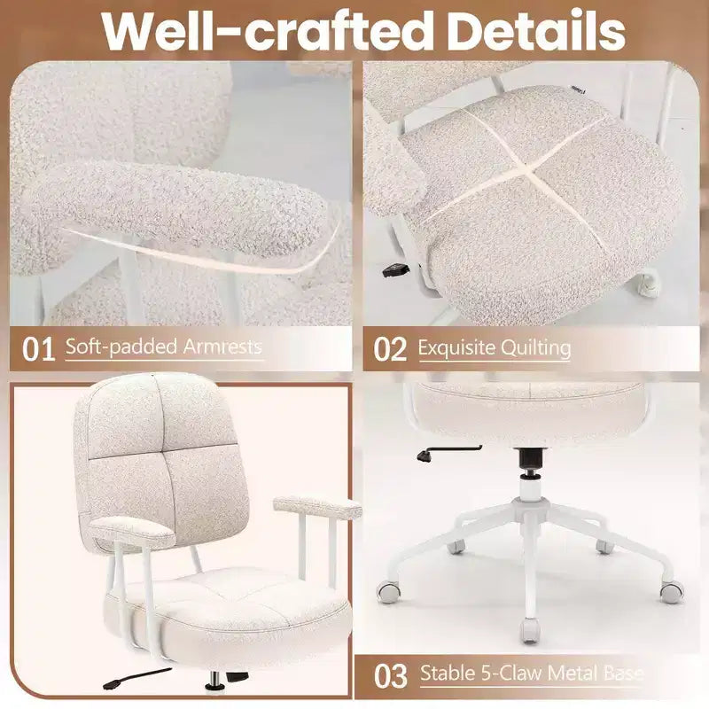 Home Office Chair, Leathaire Upholstered Task Chair with Cushioned Back & Armrests, Brown/Beige