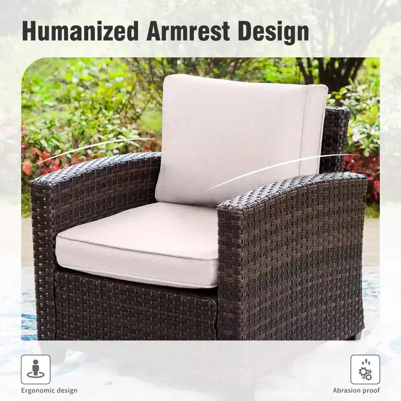 Ensemble de Patio Extérieur 7 Pièces en Rotin et Osier Captiva Designs avec Coussin, Foyer, Ottomans et Causeuse
