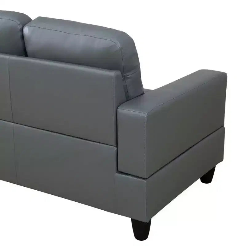 Canapé sectionnel gris foncé en similicuir PU - Design moderne en L, coussins capitonnés, oreillers décoratifs, pouf de rangement