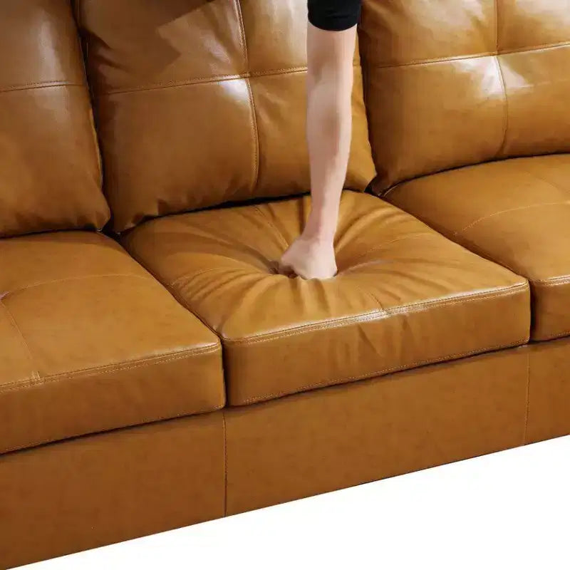 Canapé sectionnel en similicuir semi-PU Tan - Design moderne en forme de L, coussins capitonnés, oreillers décoratifs, pouf de rangement
