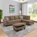 Discover Ultimate Comfort with Our Brown Fabric L-Shaped Sectional Sofa C Complete with Chaise Lounge and Storage Ottoman