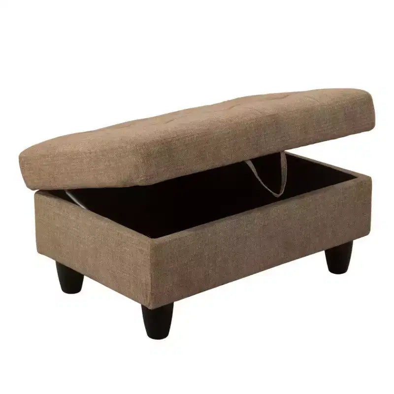 Découvrez le confort ultime avec notre canapé d'angle en tissu marron en forme de L, avec méridienne et pouf de rangement.