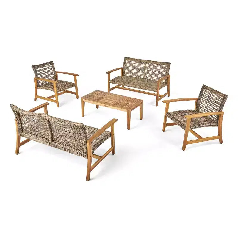 Christopher Knight Home Hampton Salon de jardin 6 places en bois d'acacia et osier