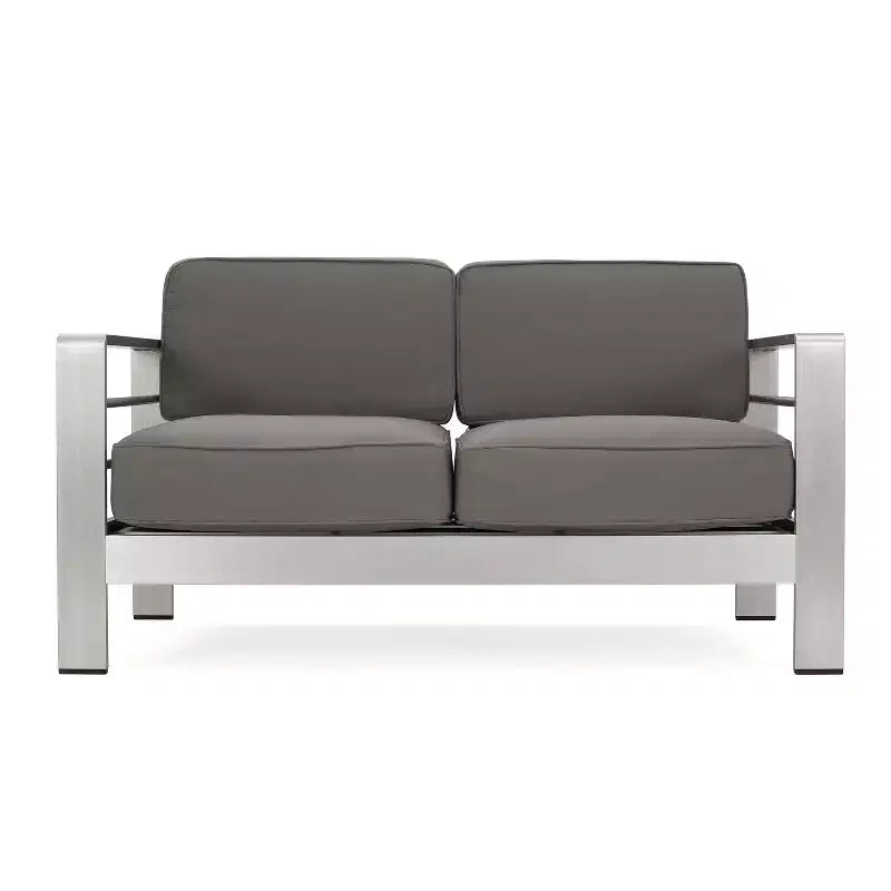GDFStudio Crested Bay Salon de conversation extérieur en aluminium 4 places avec brasero gris clair