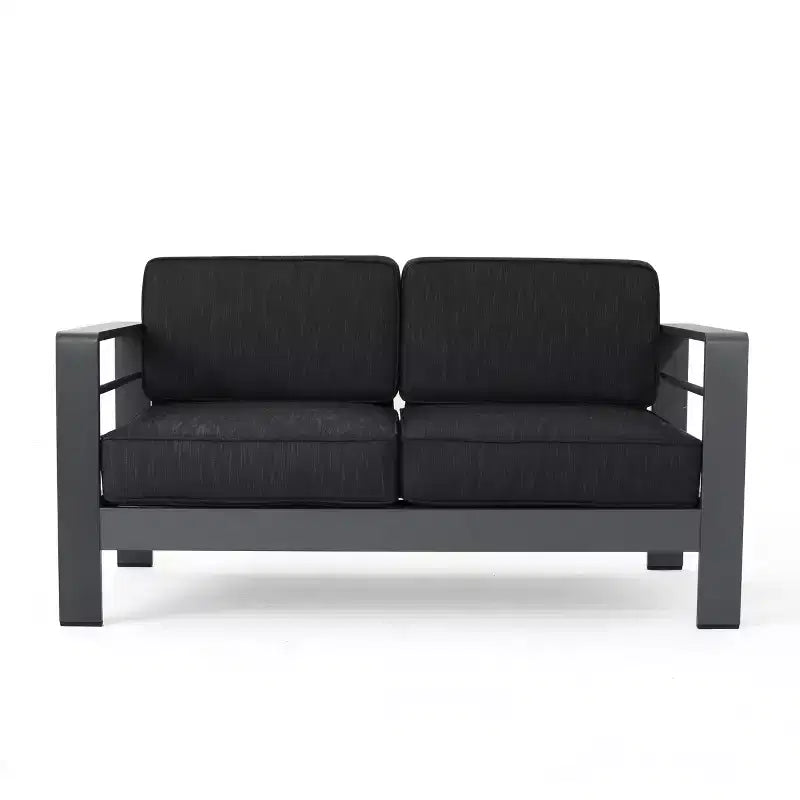 GDFStudio Crested Bay Salon de conversation extérieur en aluminium 4 places avec brasero gris clair