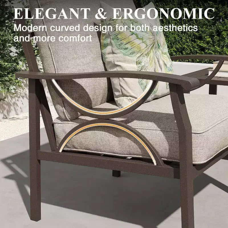 Ensemble de mobilier de patio extérieur Heynemo, ensemble de conversation de patio 4 pièces avec table basse, ensemble de mobilier en métal pour porche, jardin, gris